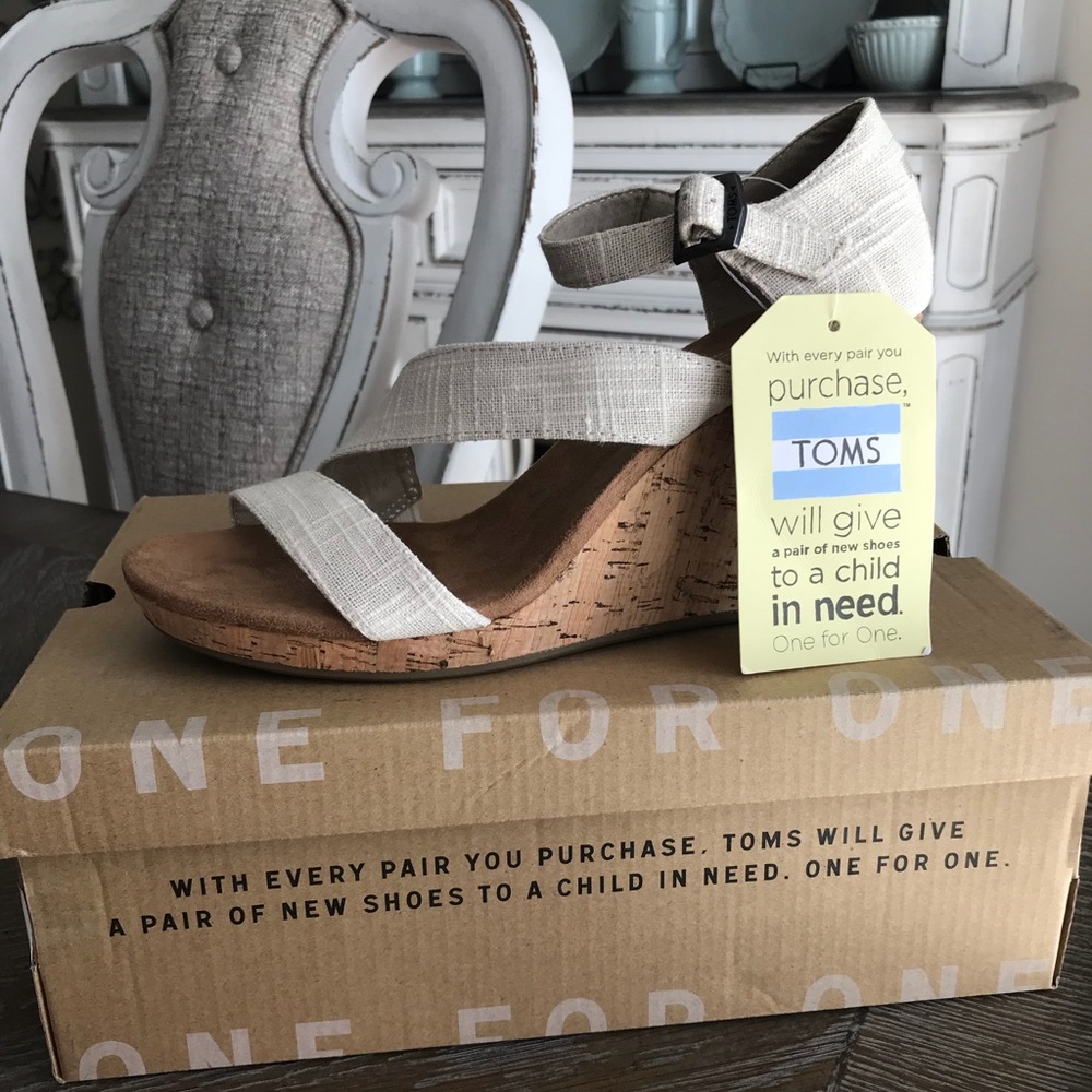 Toms Clarissa Natural Linen Cork Wedge 8.5 New
